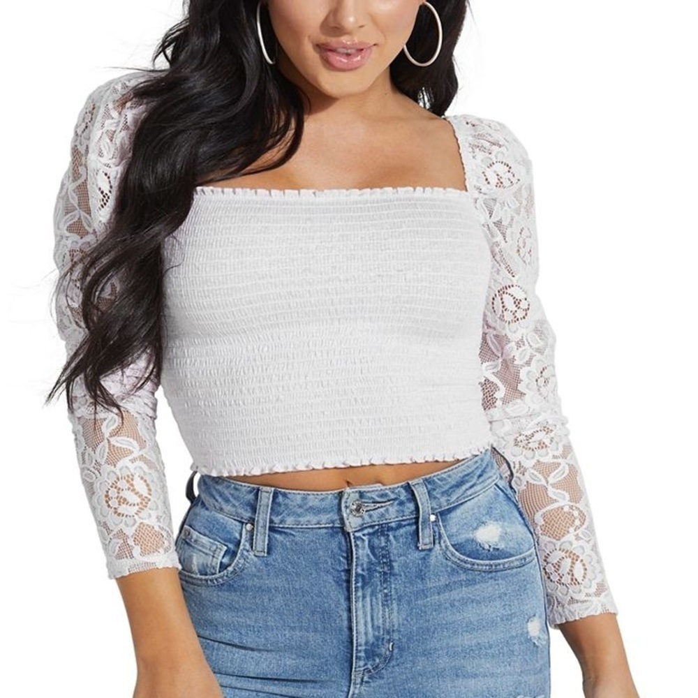 Guess lavender hush Nila smocked top size small NWT